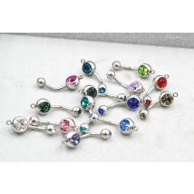 50pcs Body Jewelry -Good Shine Double Gems Navel Belly Rings with one hook for DIY Pendants 1.6mmx10mmx5/8mm