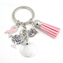 New Arrival Breast Cancer Awareness Pink Ribbon Tassel Keychains Keyring Heart Life Tree Never Give Up Charms Key Chain Jewelry