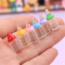 6Pcs Colorful Resin Simulation Mini Milk Bottle Miniature Baby bottle Super Cute Transparent Bottle 1:12 Dollhouse Accessories