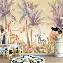 papel de parede Custom wallpaper murals jungle animals 3D cartoon children's room background palm tree background wall home deco
