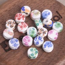 20pcs 8.5x5.5mm Flat Round Shape Flower Patterns Ceramic Porcelain Loose Crafts Beads lot for Jewelry Making DIY Findings