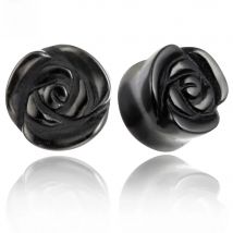 Casvort 2PCS Stone Black Rose Ear Plugs Tunnels Ear Expander Gauges Flesh Piercing Body Jewelry For Women Gift