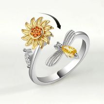 Sam Panda 925 Sterling Silver Sunflower Diamond Zircon Rotatable Ring For Women Gift Relieve Stress Ring Jewelry Wholesale