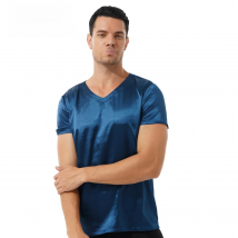 iiniim Mens Satin T-Shirt Male V Neck Short Sleeve Casual T-Shirt Loose Pajamas Tops Solid Color Loungewear Sleepwear Tees Tops