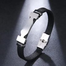 2024 Trend Personalized Jewelry Titanium Steel Leather Bracelet Men Vintage Stainless Steel Music Symbol Cuff Bracelet Pulsera H