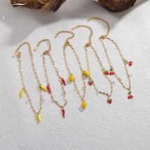 Freeteeme Fresh Cherry Chili Anklets for Women Girls Stainless Steel Fruits Stone Charms Leg Chains Beach Holiday Jewelry Gifts