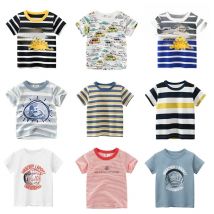OLEKID 2025 Summer Stripe Children Boys T-shirts Printed Letter 2-8 Years Kids Little Boy Tops Short Sleeve Toddler Tees Clothes