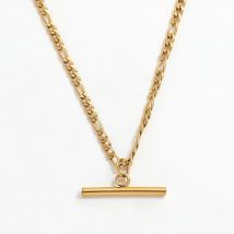 JOOLIM Jewelry Wholesale High End Pvd Waterproof Figaro Toggle Choker Chain Bar Pendant Stainless Steel Necklace for Women