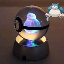 Anime Pokemon 3D Crystal Ball Snorlax Figure Pokeball Engraving Crystal Charizard Model with LED Light Base Kids Gift ANIME GIFT