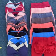 Yoga Gym Set 2 Piece Women Strappy Yoga Bra Top Workout Scrunch Shorts Sports Suit Fitness Clothes Seamless Yoga Set