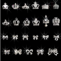 10pcs/pack Nail Art Charms Crown/Bow Rhinestones Alloy 3D Charm Nail Crystal Rhinestone Alloy Sliver gems Charm Nail art Decorat