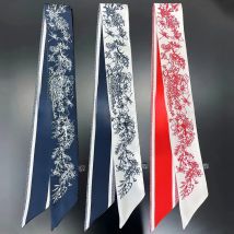 Summer Botanical Pattern Silk Scarf Fashion Women Hair Twill Skinny Bag Scarves Design Wrist Towel Foulard Neckerchief Headband