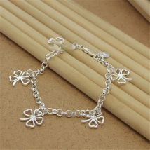 High Quality 925 Sterling Silver Bracelet Four Leaf Clover Bracelet 8 Inches For Women & Men Party Charm Jewelry Gifts