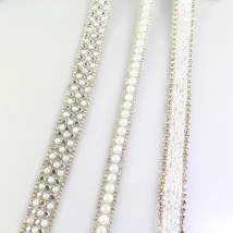 1 yard white pearl rhinestone hot fix tape ribbon glass crystal rhinestone decoration iron on shoes clothing accessories TR020