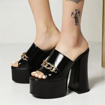 Asumer 2021 Summer Slippers New Sexy High Heels Platform Shoes Peep Toe Chain European Style Party Shoes Women Slippers Green