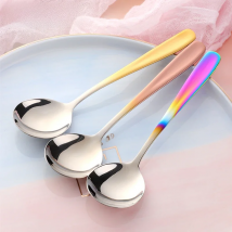 1PC Colorful Stainless Steel Serving Round Shape Spoon Coffee Scoops Ice Cream Dessert Tea Spoon Tableware Kitchen Cafe Tools