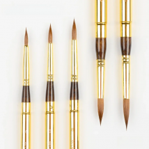 Travel Mini Pen Pure Kolinsky Hair Artist Watercolor & Acrylic & Oil Painting Brush Tool Gold Cap Round Sable 103R MU HE ART