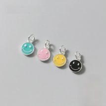 MEETSOFT  Cute S925 Sterling Silver Enamel Round Pendant Charms Of DIY Handmade Making Supplies Bracelets Accessory Wholesale