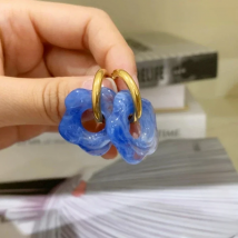 HUANZHI 2021 Colorful Acrylic Flower Resin Drop Earrings Gold Color Circle Hollow For Women Girls Jewelry Minimalist Gifts