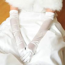 WG-E Simple Wedding Bridal Long White Gloves Highly Elastic Satin Opera Brides Bridesmaid Gloves Women Christmas Cosplay Gloves