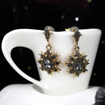 Sunspicems Fashion Antique Gold Color Drop Earrings for Women Bohemia Gray Crystal Flower Vintage Turkish Wedding Jewelry Gift