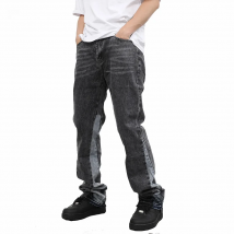 Vintage Flared Jeans for Men Y2k Streetwear Frayed Jean Pants Baggy Hip Hop Graffiti Colorblock Slim Fit Denim Jeans Man Black