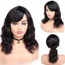 FAVE Brazilian Human Hair Wigs Body Wave Wigs With Bangs Natural Black 150% Density 12-18"Lovely Remy Hairstyle