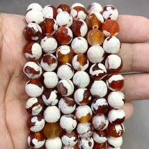 Natural Agate Beads Faceted White Red Frost Cracked Fire Carnelian Onyx Round Loose Beads Diy Bracelet Necklace 15'' 6/8/10/12mm