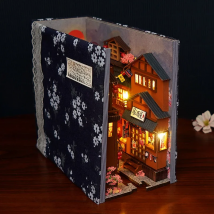 DIY Wooden Japanese Store Book Nook Shelf Insert Kits Miniature Dollhouse with Furniture Cherry Blossoms Bookends Toys Gifts