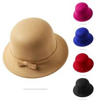 Kids' Winter Elegant Foldable Wool Felt Bucket Hat With Bow Children Fishing Hats Floppy Solid Caps Sun Protection For Baby Girl