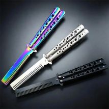 Foldable Comb Stainless Steel Practice Training Butterfly Knife Comb Beard Moustache Brushe Salon Hairdressing Styling Tool