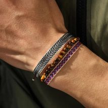 Fashion 925 Silver Plated Leaf Bracelet Bohemian Tiger's Eye Beads Bracelets Tibetan Simple Rope Chain For Men Set Jewelry Gifts