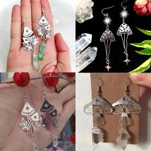 Creative Mushroom Earrings, Bohemian Jewelry, Natural Crystal, Sun, Hollow Mushrooms, stars, Plant earrings, Gifts For Her, Girl