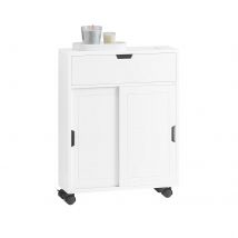 SoBuy BZR31-W estante de nicho armario de baño armario de baño carrito de baño con 2 puertas correderas y 1 cómoda con solapa para baño Blanco