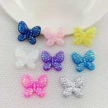 50pcs AB Resin 15*16mm Colorful Butterflies Flatback Rhinestone Ornaments DIY Wedding Appliques Craft -B82