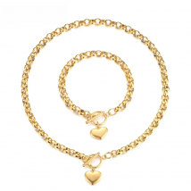 Stainless Steel Puff Heart Jewelry Sets For Women Fashion Buckle Toggle Heart Bracelet Ncklace Sets Female Jewelry