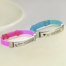 Personalized ID Bracelet Kids Children Adjustable Soft Silicone Stainless Steel Pendant Emergency Name Phone Custom Bracelets