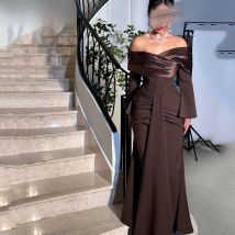 Eightree Vintage Brown Mermaid Prom Gowns Off The Shoulder Formal Party Gown Long Evening Dress vestidos de fiesta Customized
