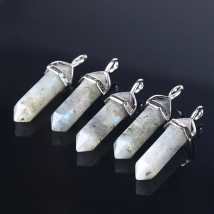 CSJA 1PC Labradorite Pendants Natural Crystal Stone Pendulum for Necklace Hexagonal Point Spectrolite Reiki Jewellery F395