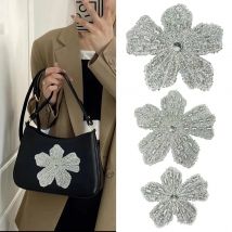 1 Piece 11-15 CM Beaded Flower Sew on Patch for Clothing Bag DIY Decoration Accessories Glue-free Silver