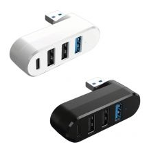 180° Degree Rotatable 4 Port USB Hub USB Rotating Hub with USB C Powered Data