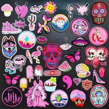Cake Popsicle Horse Bird Iron On Patch for Clothing Embroidered Sewing Applique Woven Badge Sew-On Patches PINK GIRL