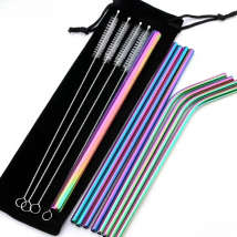 Metal Reusable 304 Stainless Steel Straws Straight Bent Drinking Straw With Cleaning Brush Set Party Bar accessory