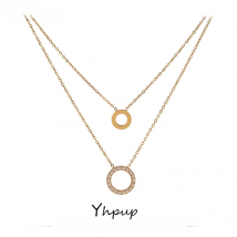 Yhpup New Stainless Steel брелок Exquisite Round Hollow Layered Chain Necklace  Delicate Shiny Cubic Zirconia Choker Necklace