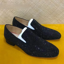 LOUBUTEN Luxury Brand Black Rhinestone Loafers Suede Leather Shoes Men Wedding Shoes Flats Casual Gentlemen Dress Shoes