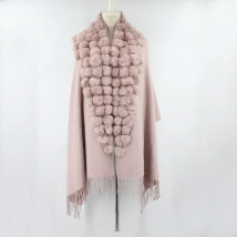20 Colors Triangle Real Rabbit Fur Ball Shawl Wraps Winter Women Cashmere Tassel Cape Pompon Cloak Lady Mum Gift Casaco Feminino