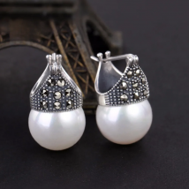 Lotus Fun Real 925 Sterling Silver Natural Mother of Pearl Earrings Fine Jewelry Vintage Fashion Drop Earrings for Women Brincos