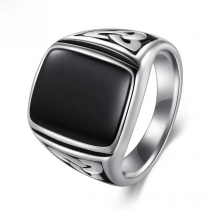Jiayiqi Punk Titanium Steel Ring Big Black Stone Square Ring Men Silver Color For Male Jewelry Vintage Wedding Party Gift