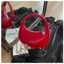 Red Patent Leather Handheld Bag For Women New Spring Autumn Chain Crossbody Bag Fashion Versatile Love Zipper Shoulder Small Bag