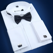 HOO 2026  the groom to get married High-grade cotton shirt man swallows brought French cufflinks wedding long-sleeved shirt